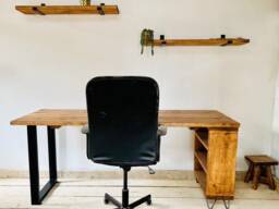 Wooden Handmade Desk With Shelving/storage Unit - Choice Of Wood Shade & Metal Legs - thumbnail 1