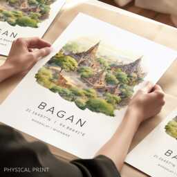 Myanmar Travel Print, Bagan Temples in Myanmar, Asia, Art Gifts, Print With Map Coordinates, Wall Decor - thumbnail 1
