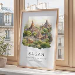 Myanmar Travel Print, Bagan Temples in Myanmar, Asia, Art Gifts, Print With Map Coordinates, Wall Decor - thumbnail 3