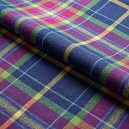Navy Blue Checked Wool Cushion - Velvet Reverse, Feather Filled Made in England - thumbnail 2