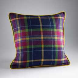 Navy Blue Checked Wool Cushion - Velvet Reverse, Feather Filled Made in England - thumbnail 1