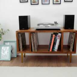 Handmade Solid Wood Record Player Stand Vinyl Storage Cabinet - thumbnail 3