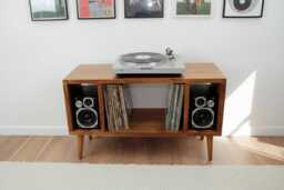 Handmade Solid Wood Record Player Stand Vinyl Storage Cabinet - thumbnail 1
