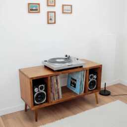 Handmade Solid Wood Record Player Stand Vinyl Storage Cabinet - thumbnail 2