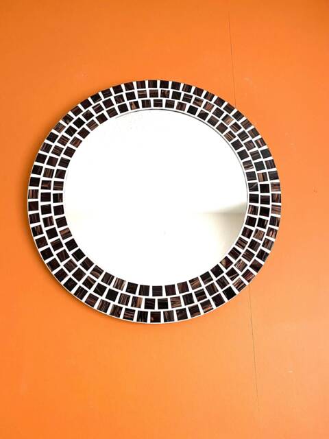 Mocha Brown & Gold Mosaic Round Mirror - image 1