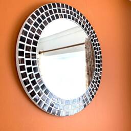 Mocha Brown & Gold Mosaic Round Mirror - thumbnail 2
