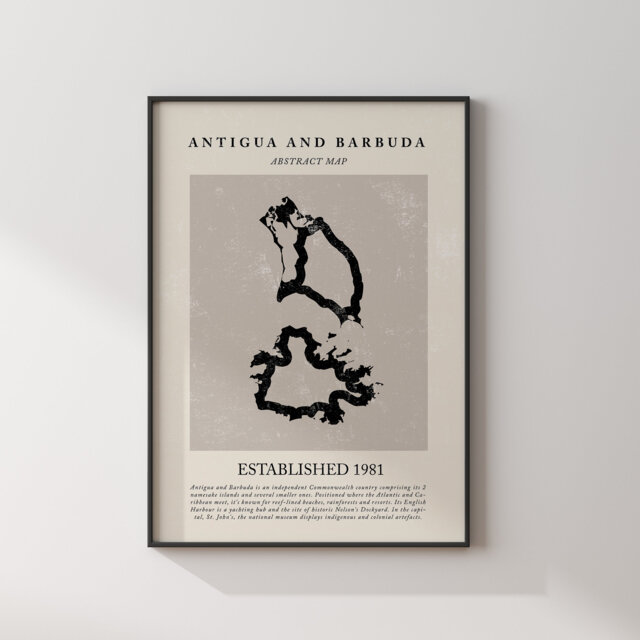 Antigua & Barbuda Map Vintage Abstract Wall Art Print Picasso + Matisse Inspired Travel Poster - image 1