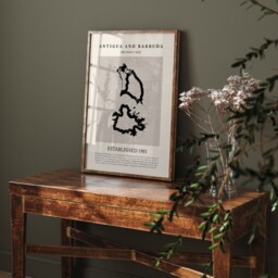 Antigua & Barbuda Map Vintage Abstract Wall Art Print Picasso + Matisse Inspired Travel Poster - thumbnail 2
