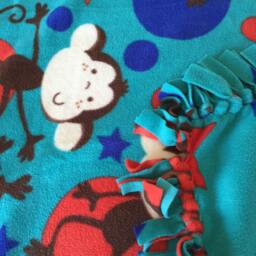 Monkey/Star Tie Blanket, Turquoise, Red, Blue, Monkey, Fleece, Stars, Circles - thumbnail 3