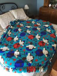Monkey/Star Tie Blanket, Turquoise, Red, Blue, Monkey, Fleece, Stars, Circles