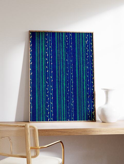 Japanese Abstract Woodblock Poster, Art Print, Graphical Shima Shima, Textile Asian Art, A1/A2/A3/A4 - image 1