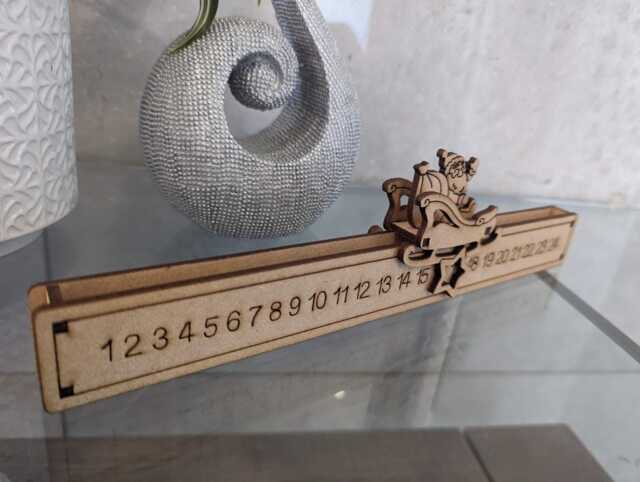Laserkris Christmas Advent Calendar With Santa - Laser Cut 3mm Thick Mdf, Countdown Calendar , Christmas Decoration.size(270mm X 33mm 16mm - image 1