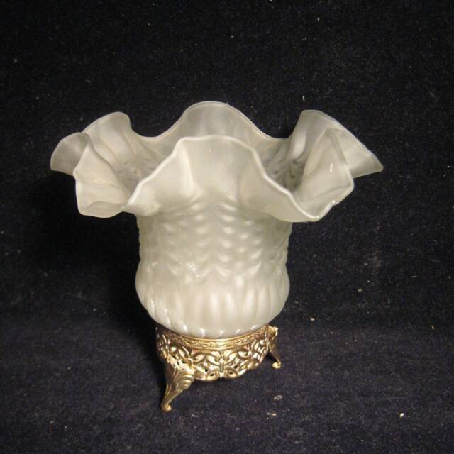 Victorian Hand Blown Re-Purposed Votive Candle Holder Opaque Glass W/Ruffled Rim Tri-Footed - image 1