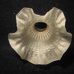 Victorian Hand Blown Re-Purposed Votive Candle Holder Opaque Glass W/Ruffled Rim Tri-Footed - thumbnail 3