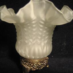 Victorian Hand Blown Re-Purposed Votive Candle Holder Opaque Glass W/Ruffled Rim Tri-Footed - thumbnail 2