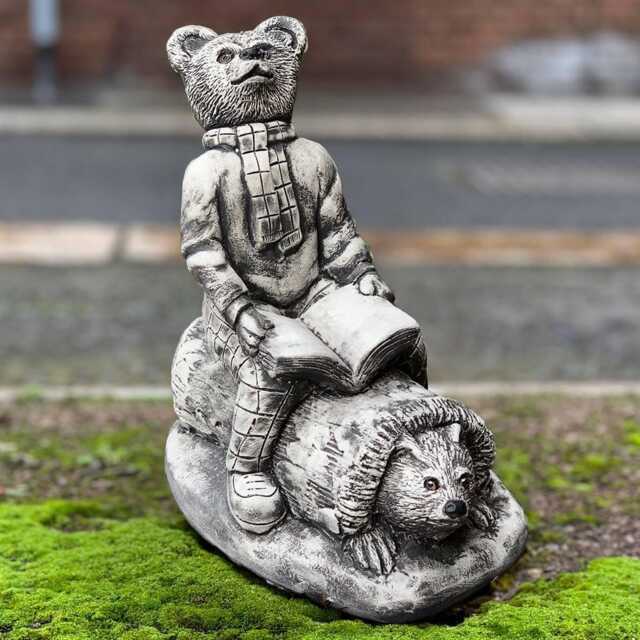 Concrete Reading Bear Statue Patio Teddy Figure Stone Animal Garden Sculpture Handcrafted Decor Cement Yard Art Lover Gift - image 1