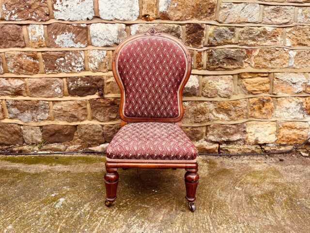 Antique Victorian Walnut Balloon Back Chair - Upholstered Nursing Slipper - image 1