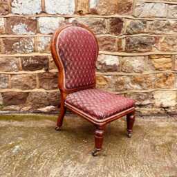 Antique Victorian Walnut Balloon Back Chair - Upholstered Nursing Slipper - thumbnail 3