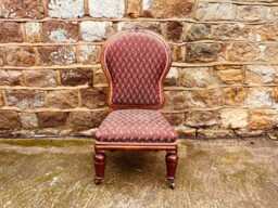 Antique Victorian Walnut Balloon Back Chair - Upholstered Nursing Slipper - thumbnail 1