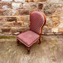 Antique Victorian Walnut Balloon Back Chair - Upholstered Nursing Slipper - thumbnail 4