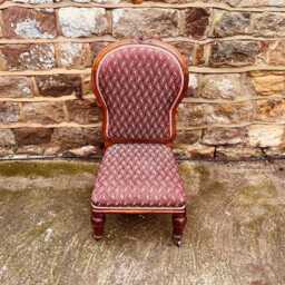 Antique Victorian Walnut Balloon Back Chair - Upholstered Nursing Slipper - thumbnail 2