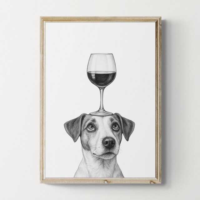 Jack Russell Terrier Dog Art Print, Funny & Wine Drawing, Lover Wall Decor, Lovers Gifts - image 1