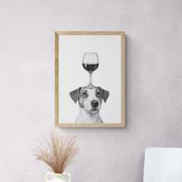 Jack Russell Terrier Dog Art Print, Funny & Wine Drawing, Lover Wall Decor, Lovers Gifts - thumbnail 2