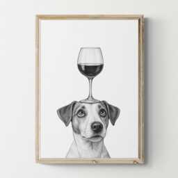 Jack Russell Terrier Dog Art Print, Funny & Wine Drawing, Lover Wall Decor, Lovers Gifts - thumbnail 1