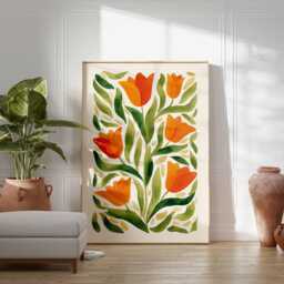 Orange Tulip Wall Art - Modern Floral Illustration - thumbnail 4