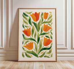 Orange Tulip Wall Art - Modern Floral Illustration - thumbnail 1