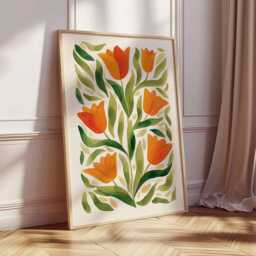 Orange Tulip Wall Art - Modern Floral Illustration - thumbnail 2
