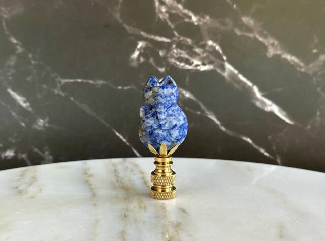 stone Fox Lamp Finial On Brass Hardware - Foxy Denim Blue Carved Sodalite - image 1