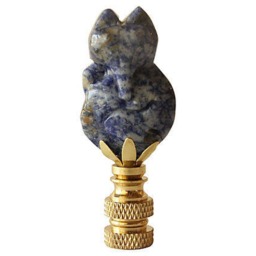 stone Fox Lamp Finial On Brass Hardware - Foxy Denim Blue Carved Sodalite - thumbnail 3