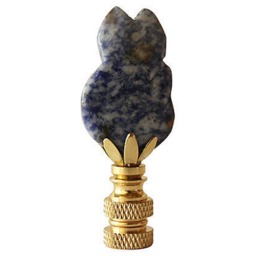 stone Fox Lamp Finial On Brass Hardware - Foxy Denim Blue Carved Sodalite - thumbnail 4