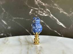 stone Fox Lamp Finial On Brass Hardware - Foxy Denim Blue Carved Sodalite - thumbnail 1