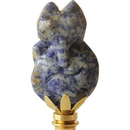 stone Fox Lamp Finial On Brass Hardware - Foxy Denim Blue Carved Sodalite - thumbnail 2