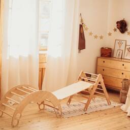 Montessori Set Of Three Items - Climbing Arch + Foldable Triangle Ladder/Slide, Wood Play Gym Furniture - thumbnail 2