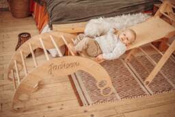 Montessori Set Of Three Items - Climbing Arch + Foldable Triangle Ladder/Slide, Wood Play Gym Furniture