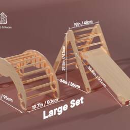 Montessori Set Of Three Items - Climbing Arch + Foldable Triangle Ladder/Slide, Wood Play Gym Furniture - thumbnail 4