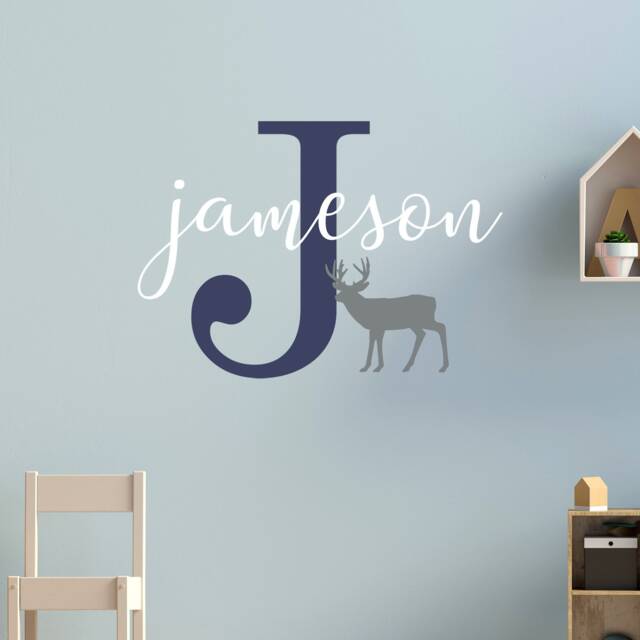 Whitetail Deer Any Name & Colors Decal, Forest Animals Wall Decal Nursery, Name Deer, Personalized Initial Buck C437 - image 1