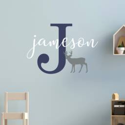 Whitetail Deer Any Name & Colors Decal, Forest Animals Wall Decal Nursery, Name Deer, Personalized Initial Buck C437 - thumbnail 1