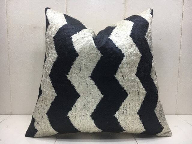 Handwoven Silk Ikat Pillow Cover 16x16, Chevron Accent Cushion - image 1