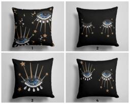 Blue Eye Cushion Cover/Evil Pillow Cover/Good Luck Home Decor/ & Black Top/Housewarming Gift/Gift For Her/Garden Textile - thumbnail 1