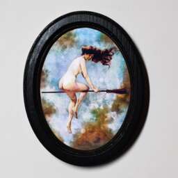Halloween Black Oval Wooden Framed Picture, Albert Joseph P??not Departure For The Sabbath, Gothic Print, Witchy Wall Hanging - thumbnail 1