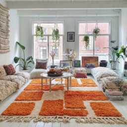 Hand Tufted Orange Moroccan Rug, Berber Shag Carpet, Living Room Area Rugs, Modern Boho Rug - thumbnail 3