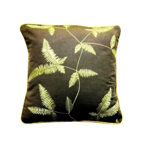 Harlequin Elena, Taupe Brown Cotton, Gold Embroidered Ferns, Throw Pillow Cover, Home Decor - image 1