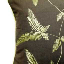 Harlequin Elena, Taupe Brown Cotton, Gold Embroidered Ferns, Throw Pillow Cover, Home Decor - thumbnail 3