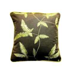 Harlequin Elena, Taupe Brown Cotton, Gold Embroidered Ferns, Throw Pillow Cover, Home Decor - thumbnail 1