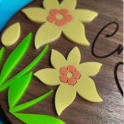 Personalised Daffodil Wall Art Dark Wood & Acrylic Welsh Decor - thumbnail 2