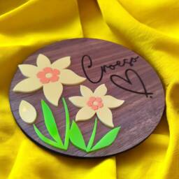 Personalised Daffodil Wall Art Dark Wood & Acrylic Welsh Decor - thumbnail 1